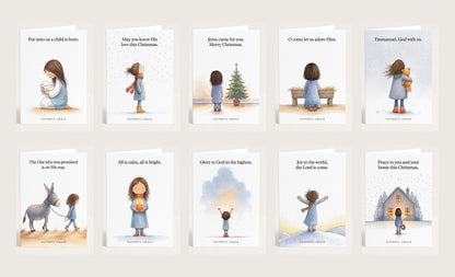 All ten Faithful Grace Christmas card designs laid out