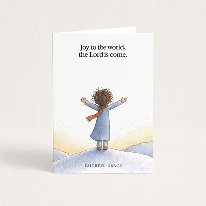 Christmas card reading "Joy to the world, the Lord is come."