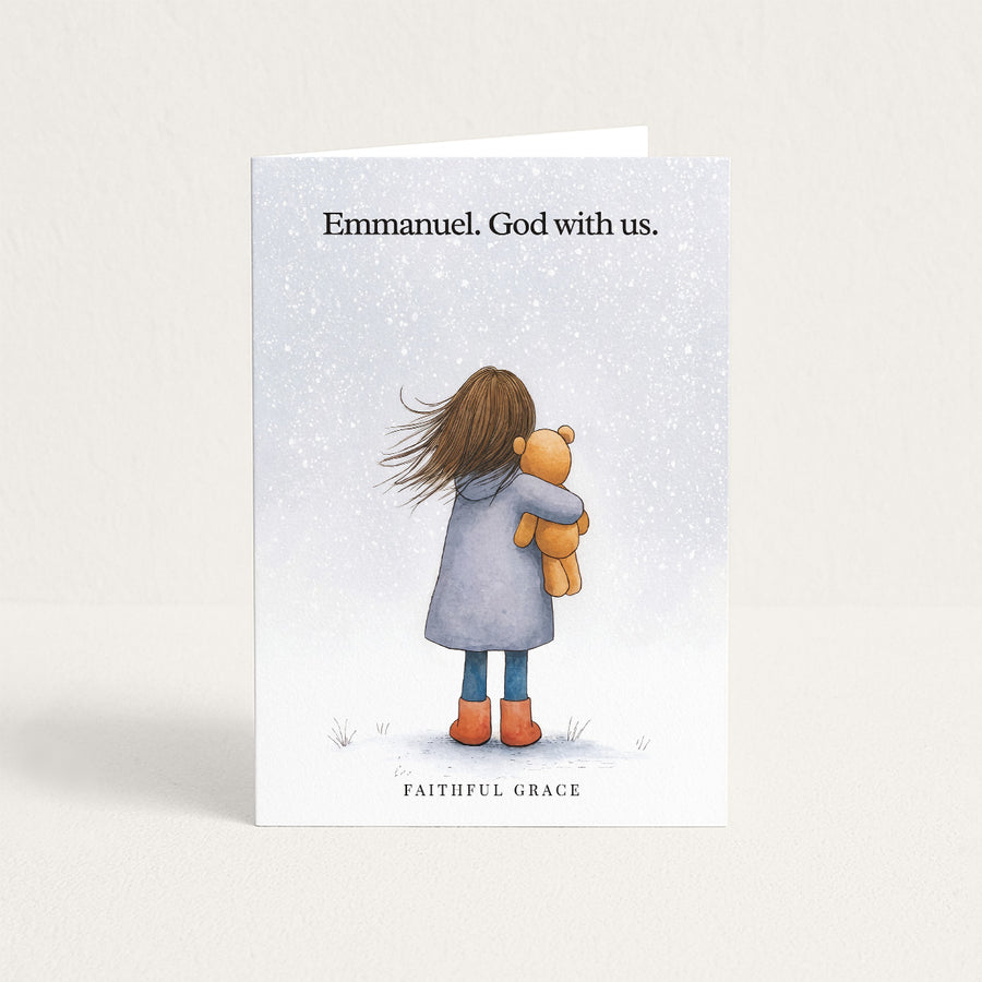 Christmas card reading "Emmanuel. God with us."