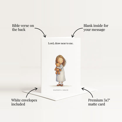 Bible verse on the back, blank inside for your message, premium 5x7 matte card, white envelopes included