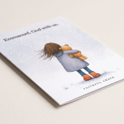 Close-up of the Emmanuel. God with us card showing the smooth matte finish and fold