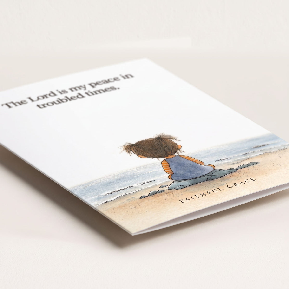 Close-up of the My peace in troubled times card showing the smooth matte finish and fold