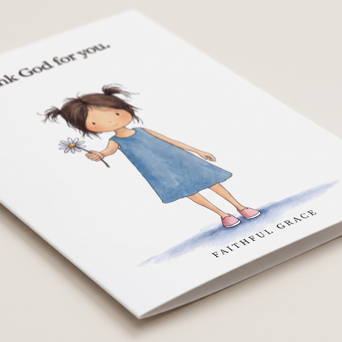 Close-up of the I thank God for you card showing the smooth matte finish and fold