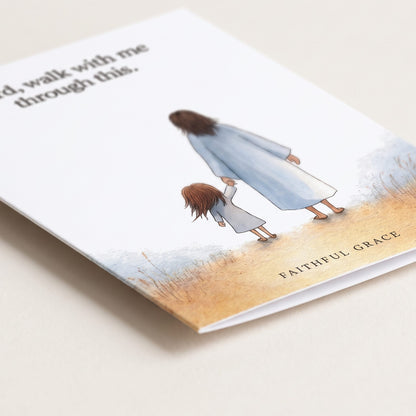 Close-up of the Walk with me through this card showing the smooth matte finish and fold