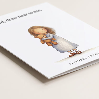 Close-up of the Draw near to me card showing the smooth matte finish and fold