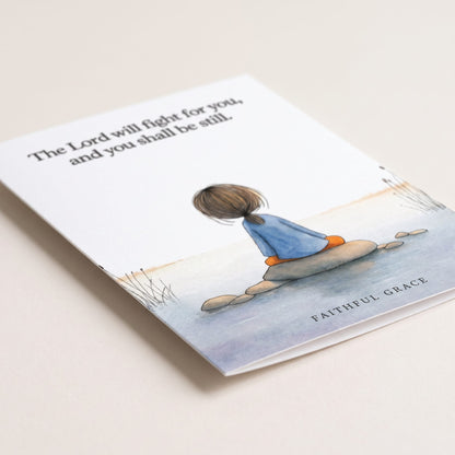 Close-up of the The Lord will fight for you card showing the smooth matte finish and fold