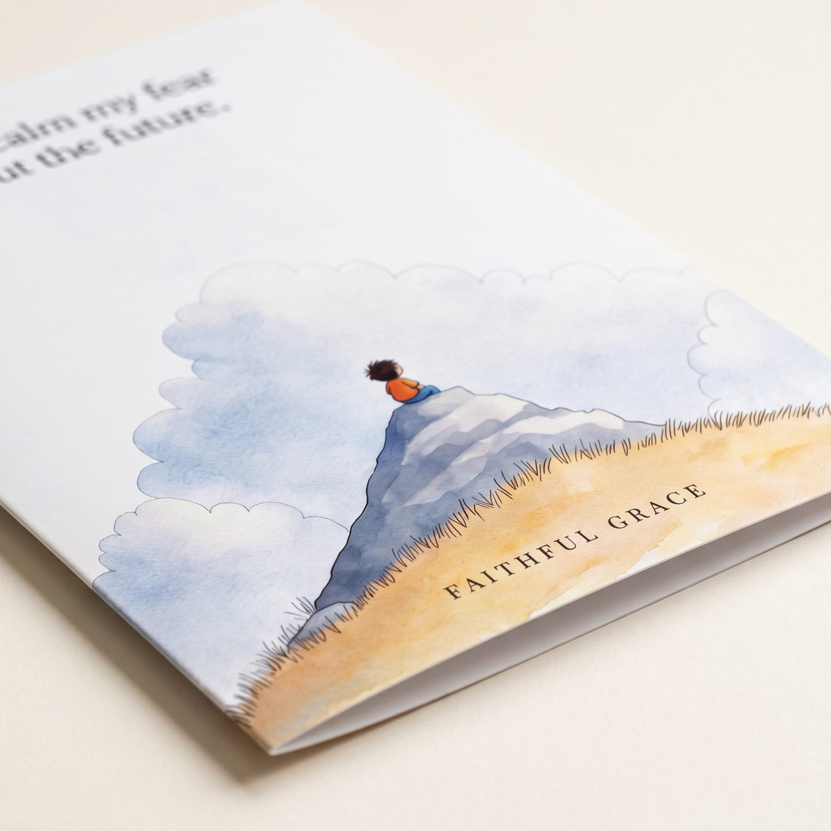 Close-up of the Calm my fear about the future card showing the smooth matte finish and fold