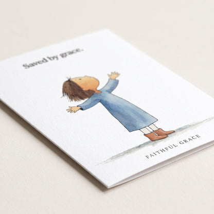 Close-up of the Saved by grace card showing the smooth matte finish and fold
