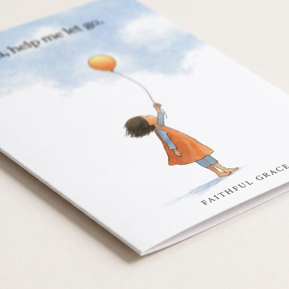 Close-up of the Help me let go card showing the smooth matte finish and fold