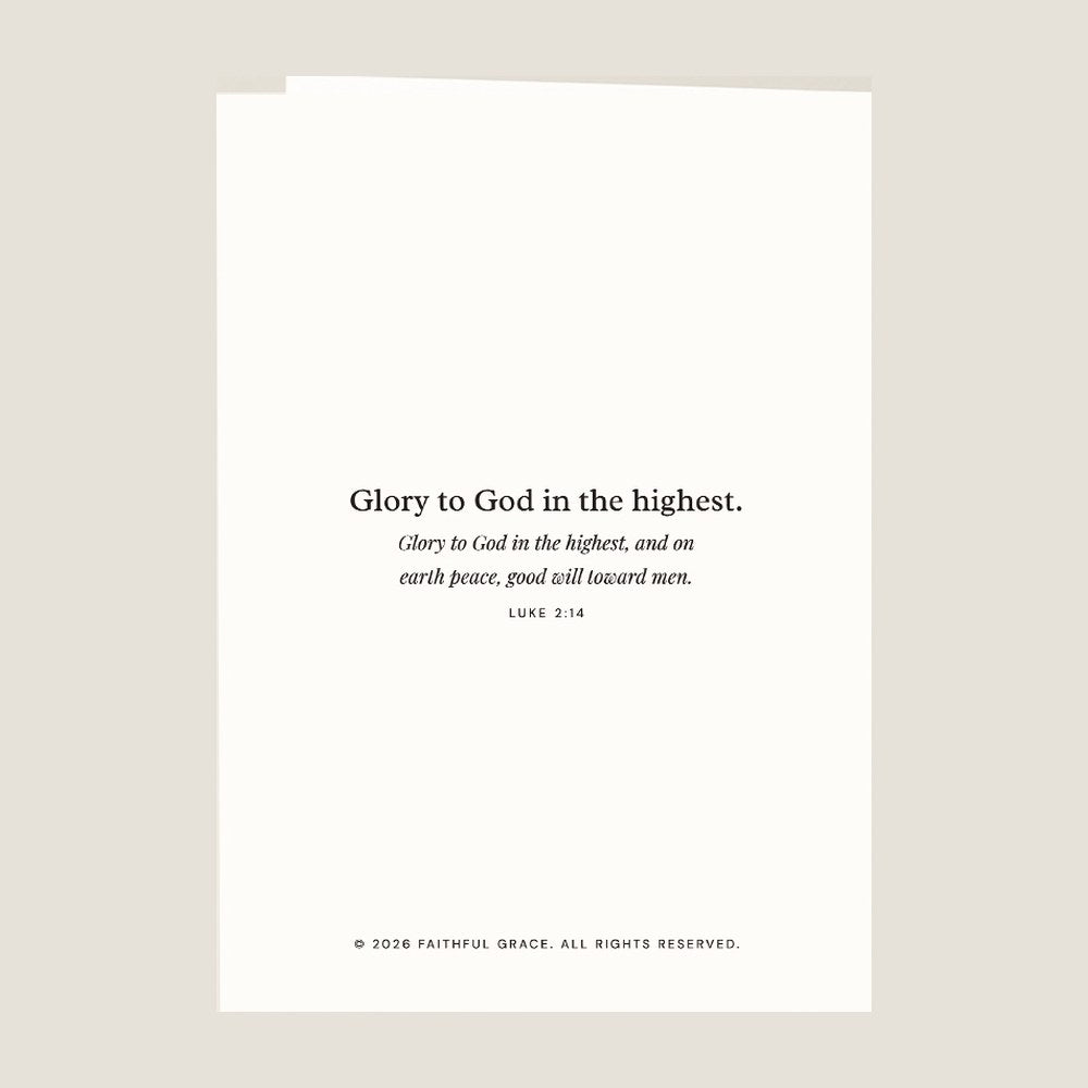 Back of the card, with the Bible verse behind Glory to God in the highest.